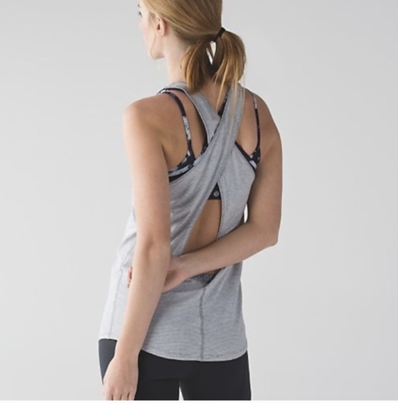 Lululemon Physically Fit Tank Wee Stripe White Heathered Medium Grey - Picture 2 of 7